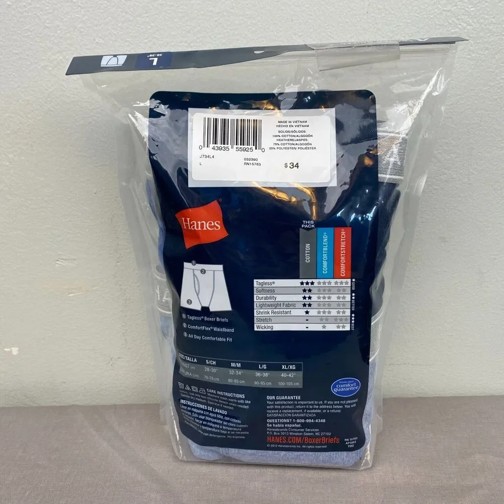 HANES Boxer Briefs Men's‎ L 36 38 4 Pack Assorted Tagless Comfort Flex J7l434